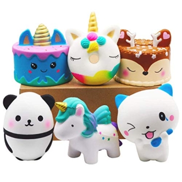 YOAUSHY 6 Pcs Squishies Toy Jumbo Slow Rising Horse, Cake, Donut, Panda, Spoon Cat Set for Kids Part...