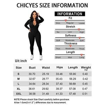 chicyes Women's Sexy Jumpsuits Bodycon One Piece Long Sleeve Ribbed Romper Plus Size Outfits Black 2025