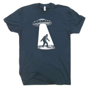M - Funny Bigfoot Shirt UFO Abduction Shirts for Men Women Cool Cryptozoology Yeti Graphic Tee Sasqu...