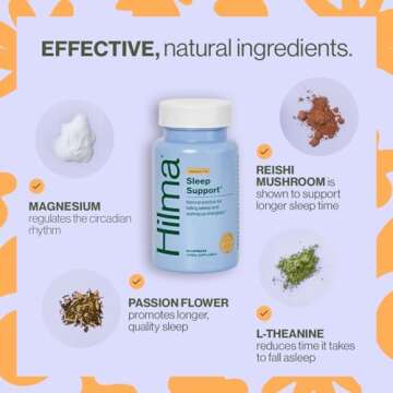 Hilma Sleep Aid Formulated with Magnesium & L-Theanine, Natural Sleep Aids for Adults to Help You Fall Asleep and Stay Asleep Melatonin-Free, Non-Drowsy Next Day Formula, 50 Vegan Capsules