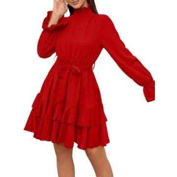 Elegant High Neck Flounce Sleeve Mini Dress for Parties