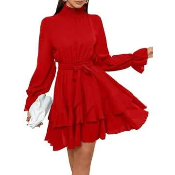 Elegant High Neck Flounce Sleeve Mini Dress for Parties