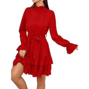 Elegant High Neck Flounce Sleeve Mini Dress for Parties