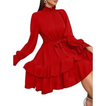 Elegant High Neck Flounce Sleeve Mini Dress for Parties