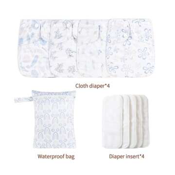 HappyFlute Adjustable Newborn Cloth Pocket Diapers Set with Wet Bag + 4 Inserts
