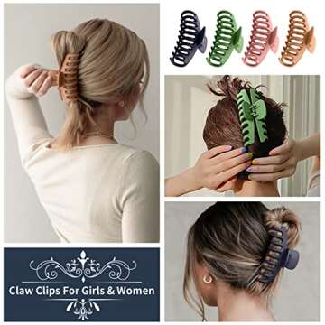Big Hair Clips for Women Girls 4.34in 8Pack Strong Hold Large Hair Claw Clips for Thick Hair With Sm...