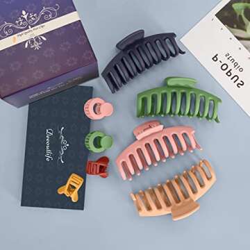 Big Hair Clips for Women Girls 4.34in 8Pack Strong Hold Large Hair Claw Clips for Thick Hair With Small Hair Clips,Nonslip Jumbo Claw Hair Clips Barrettes for Thick Long Hair Accessories Gift…