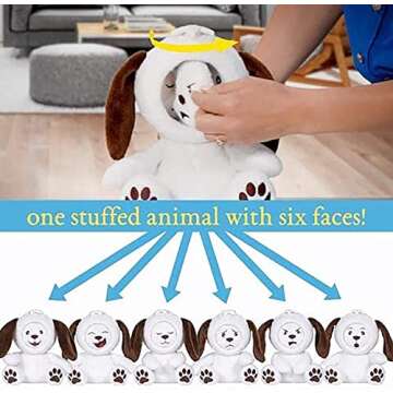 Whatsitsface Stuffed Animal with 6 Different Faces, Plush Toy for Boys Or Girls, Shows Its Emotions – Puppy Dog