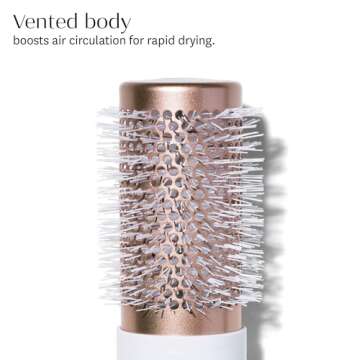 T3 Volume Round Hair Brush CeramicCoated Barrel Vented Round Brush for Blow Drying Heat Resistant Bristles, White/Rose Gold