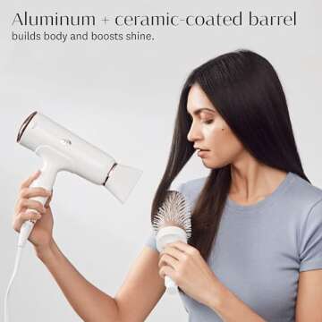T3 Volume Round Hair Brush CeramicCoated Barrel Vented Round Brush for Blow Drying Heat Resistant Bristles, White/Rose Gold