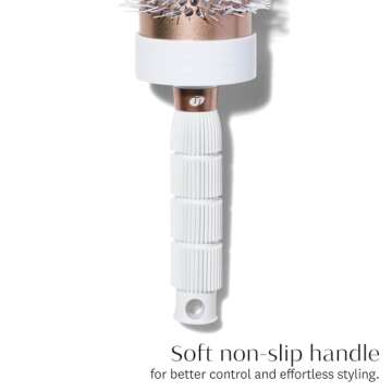 T3 Volume Round Hair Brush CeramicCoated Barrel Vented Round Brush for Blow Drying Heat Resistant Bristles, White/Rose Gold