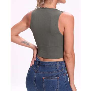 Venbond Women's Sexy Sleeveless Seamless Crop Top Deep Plunge V Neck Ribbed Tank Top with Removable Pads (Green, L)