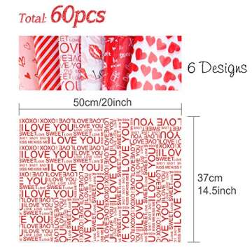 CHRORINE 60 Sheets Valentines Tissue Paper 6 Designs Gift Wrapping Paper for Valentine's Day, Wedding Party Crafts Decor
