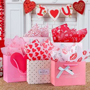 CHRORINE 60 Sheets Valentines Tissue Paper 6 Designs Gift Wrapping Paper for Valentine's Day, Wedding Party Crafts Decor