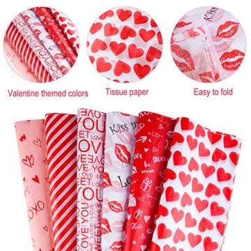 CHRORINE 60 Sheets Valentines Tissue Paper 6 Designs Gift Wrapping Paper for Valentine's Day, Wedding Party Crafts Decor