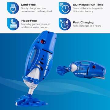 POOL BLASTER Max Cordless Pool Vacuum for Deep Cleaning & Strong Suction, Handheld Rechargeable Swimming Pool Cleaner for Inground and Above Ground Pools, Hoseless Pool Vac by Water Tech