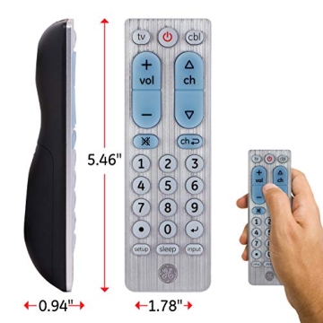 GE Big Button Universal Remote Control for Samsung, Vizio, LG, Sony, Sharp, Roku, Apple TV, TCL, Panasonic, Smart TVs, Streaming Players, Blu-Ray, DVD, 2-Device, Silver, 33701