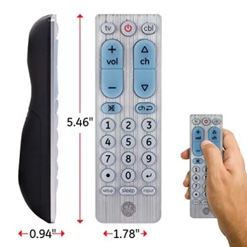 GE Big Button Universal Remote Control for Samsung, Vizio, LG, Sony, Sharp, Roku, Apple TV, TCL, Panasonic, Smart TVs, Streaming Players, Blu-Ray, DVD, 2-Device, Silver, 33701