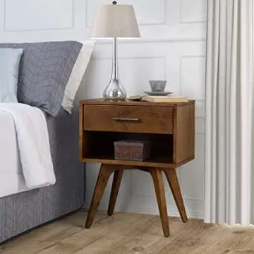 Mid Century Modern One Drawer Nightstand/Constructed of Solid Wood/Castanho Finish