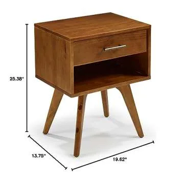Mid Century Modern One Drawer Nightstand/Constructed of Solid Wood/Castanho Finish