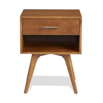 Mid Century Modern One Drawer Nightstand/Constructed of Solid Wood/Castanho Finish