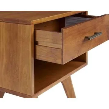 Mid Century Modern One Drawer Nightstand/Constructed of Solid Wood/Castanho Finish