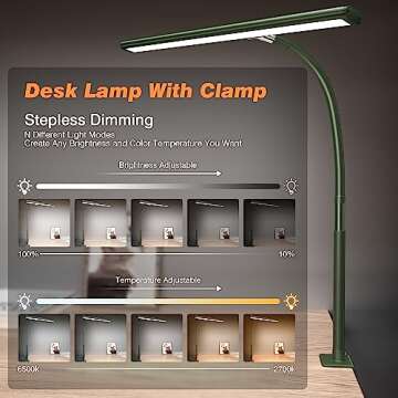 Airlonv LED Desk Lamp for Office Home, Eye-Caring Desk Light with Stepless Dimming Adjustable Flexib...