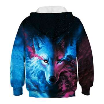 GLUDEAR Teen Boys Girls Novelty Animal Galaxy Hoodies Sweatshirts Pullover,Blue Wolf,6-8 Years