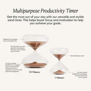 Intelligent Change Mindful Focus 5-Minute Hourglass Sand Timer, Desk Timer for Productivity and Time Management, Minimalist Hourglass Timer, Decorative Gifts, 3.3 (L) x 2.9 (W) inches