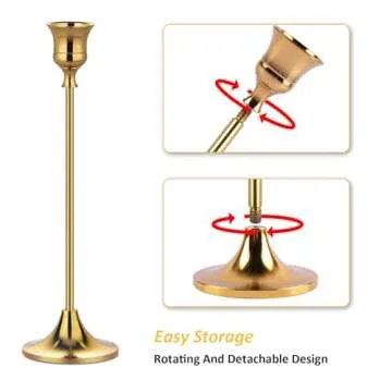 Metal Candle Holders for Candlesticks Taper Candlestick Holders Set Vintage Decorative Centerpiece Candelabra Tall Candle Stands for Halloween Thanksgiving Christmas (Gold, 2 Sets (6 pcs))