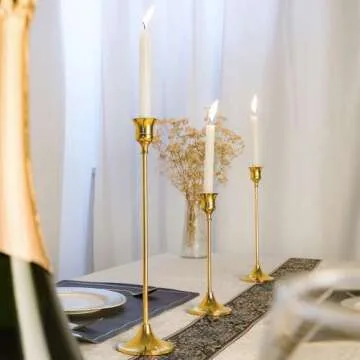 Metal Candle Holders for Candlesticks Taper Candlestick Holders Set Vintage Decorative Centerpiece Candelabra Tall Candle Stands for Halloween Thanksgiving Christmas (Gold, 2 Sets (6 pcs))