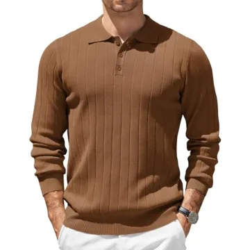 COOFANDY Men's Long Sleeve Polo Sweater - Casual Textured Knit for Fall & Winter