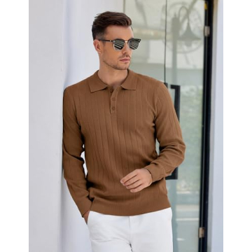 Men's Polo Sweater - Casual Knit Long Sleeve Pullover