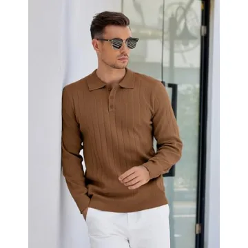 Men's Polo Sweater - Casual Knit Long Sleeve Pullover