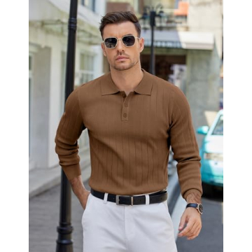 Men's Polo Sweater - Casual Knit Long Sleeve Pullover