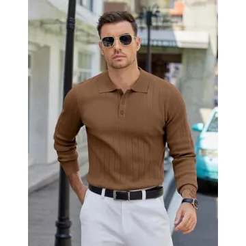 Men's Polo Sweater - Casual Knit Long Sleeve Pullover