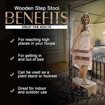 Sturdy Wooden Step Stool for Adults & Kids - Easy to Assemble