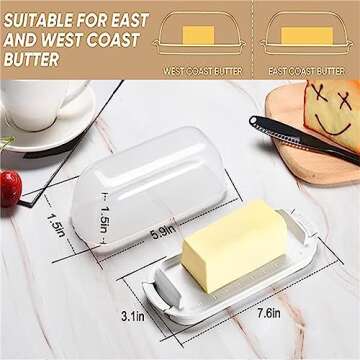 Butter Dish with Lid, Airtight Butter Dish for Countertop and Refrigerator,Microwave/Dishwasher Safe, Plastic Butter Keeper Tray for West/ East Coast Butter (White-01)