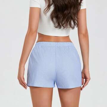 Women's Y2K Lounge Shorts Cute Soft Elastic Low Waist Plaid Print Button Front Pajama Bottoms Boxer Shorts Sleepwear (Sky Blue, M)