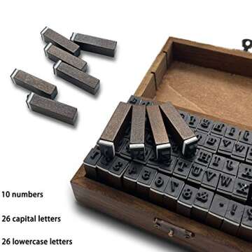 70 Pcs Alphabet Stamps Multipurpose Number Alphabet Letter Wood Rubber Stamps Set with Vintage Wooden Box for Card Making Painting Teaching