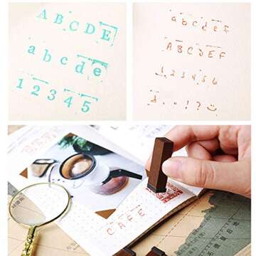 70 Pcs Alphabet Stamps Multipurpose Number Alphabet Letter Wood Rubber Stamps Set with Vintage Wooden Box for Card Making Painting Teaching