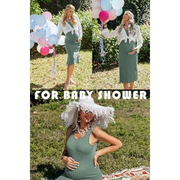 Ekouaer Women's Maternity Dress Rib Knit Sleeveless Baby Shower Dresses Casual Bodycon Pregnancy Clothes A Mint Green Medium