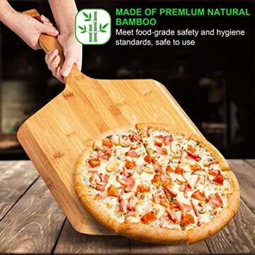 Pizza Peel 16 Inch, Natural Bamboo Pizza Peel Pizza Paddle Spatula Oven Accessory for Large Wood Pizza Board For Transferring & Serving, Wood Pizza Cutting Board for Cheese Bread Fruit Vegetables