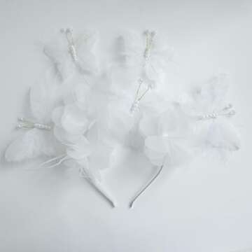 12 PCS White Feather 3D Butterfly Wall Stickers, Glitter Butterflies Decor for Flower Bouquet Nursery Wedding Cake Baby Shower Birtyday Party Decorations DIY Crafts, Butterfly Hair Clips