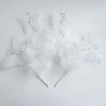 12 PCS White Feather 3D Butterfly Wall Stickers, Glitter Butterflies Decor for Flower Bouquet Nursery Wedding Cake Baby Shower Birtyday Party Decorations DIY Crafts, Butterfly Hair Clips