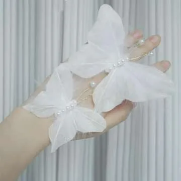 12 PCS White Feather 3D Butterfly Wall Stickers, Glitter Butterflies Decor for Flower Bouquet Nursery Wedding Cake Baby Shower Birtyday Party Decorations DIY Crafts, Butterfly Hair Clips