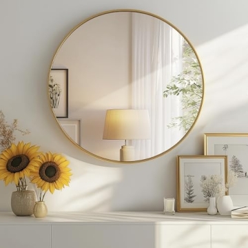 DUMOS Gold Circle Mirror for Wall 24 inch, Bathroom Round Mirror for Over Sink, Bathroom, Entryway, ...