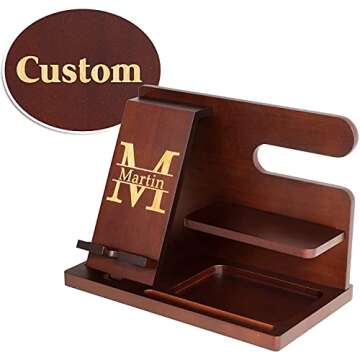 Stylish Personalized Wooden Phone Docking Station & Organizer for Men and Women