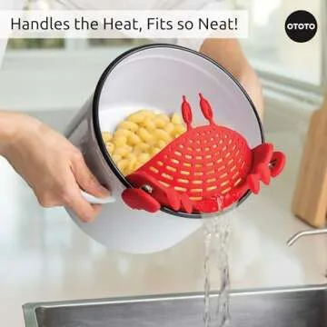 OTOTO Crabby Clip-On Strainer by - Red Crab Pasta Strainer, Noodle Strainer, Cute Kitchen Accessories, Cool Kitchen Gadgets, Food Strainer for Meat