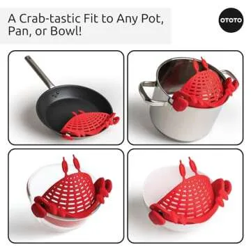 OTOTO Crabby Clip-On Strainer by - Red Crab Pasta Strainer, Noodle Strainer, Cute Kitchen Accessories, Cool Kitchen Gadgets, Food Strainer for Meat
